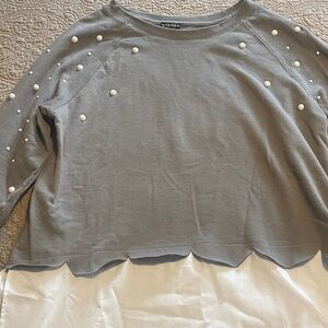 Hannah Taupe/White Sweatshirt with Pearl Details